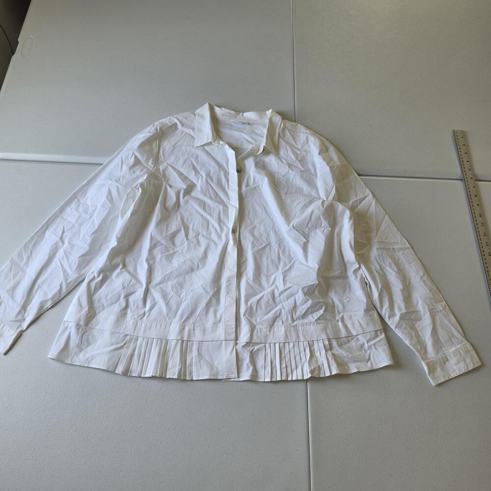 J.Jill Tunic Blouse Womens XL White Pleated Hem Button Long Sleeve Stretch Top